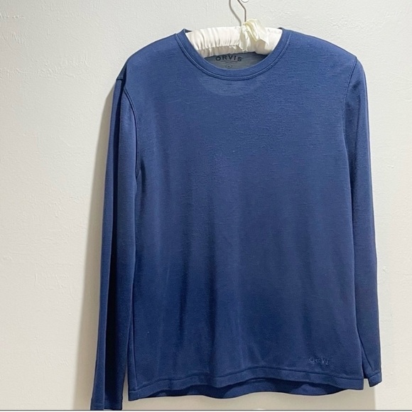 ORVIS CLASSIC COLLECTION Men’s CASCADE Long Sleeve Slub Shirt Navy Blue Size S - Picture 2 of 8